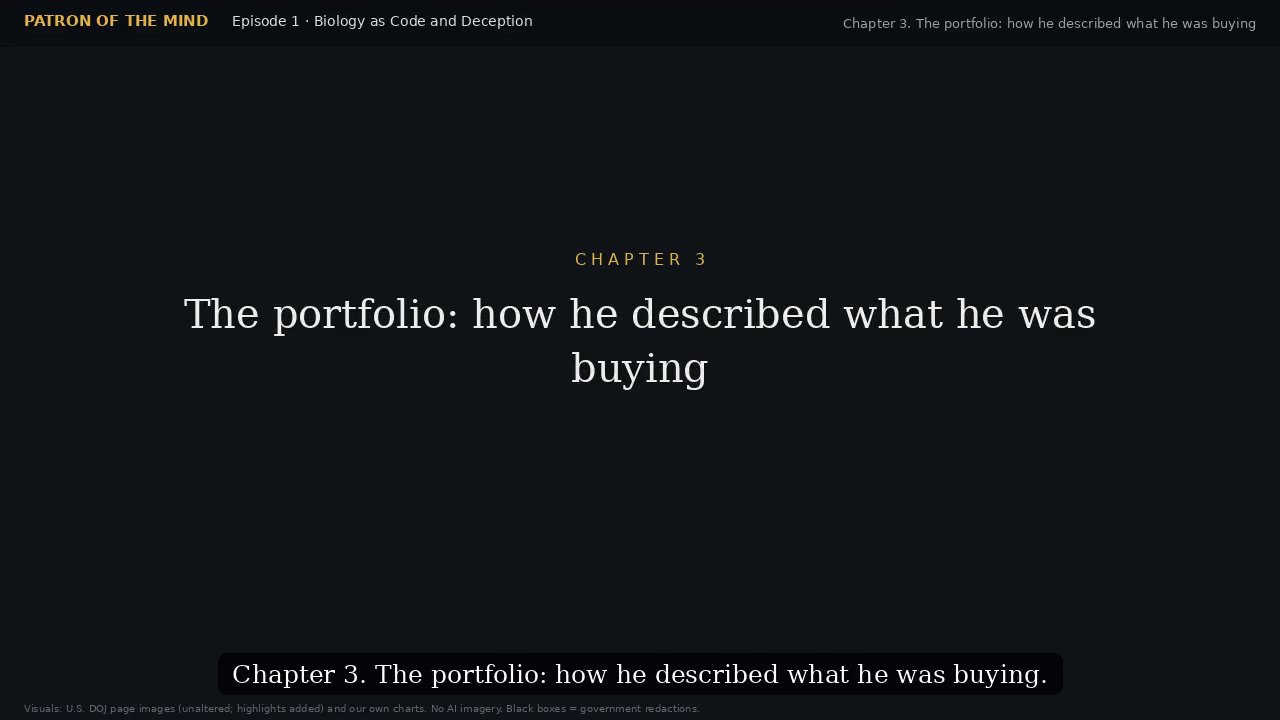 Title frame: Chapter 3, The portfolio: how he described what he was buying
