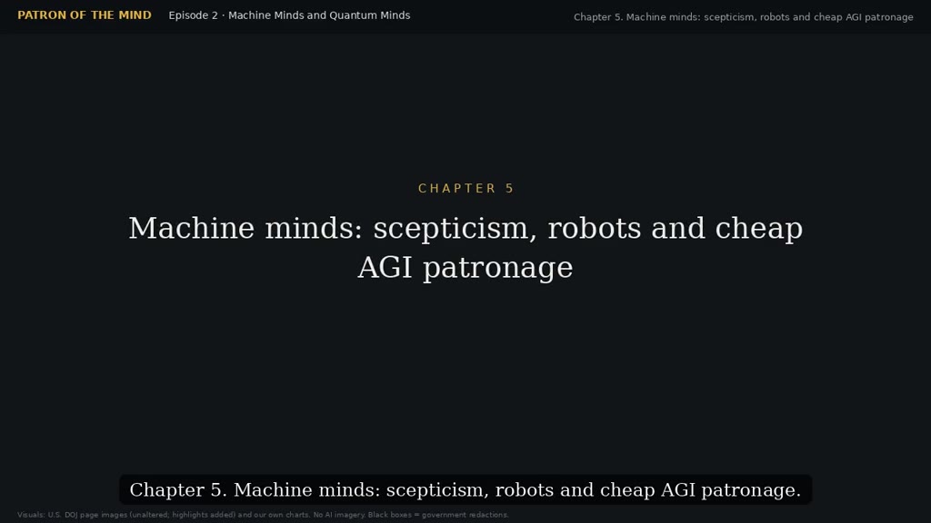 Title frame: Chapter 5, Machine minds: scepticism, robots and cheap AGI patronage